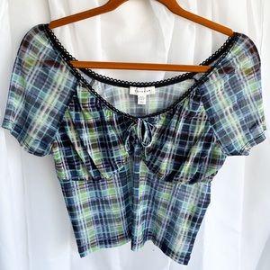 NEW! Topshop Plaid Print Mesh Crop Top - US 8/10